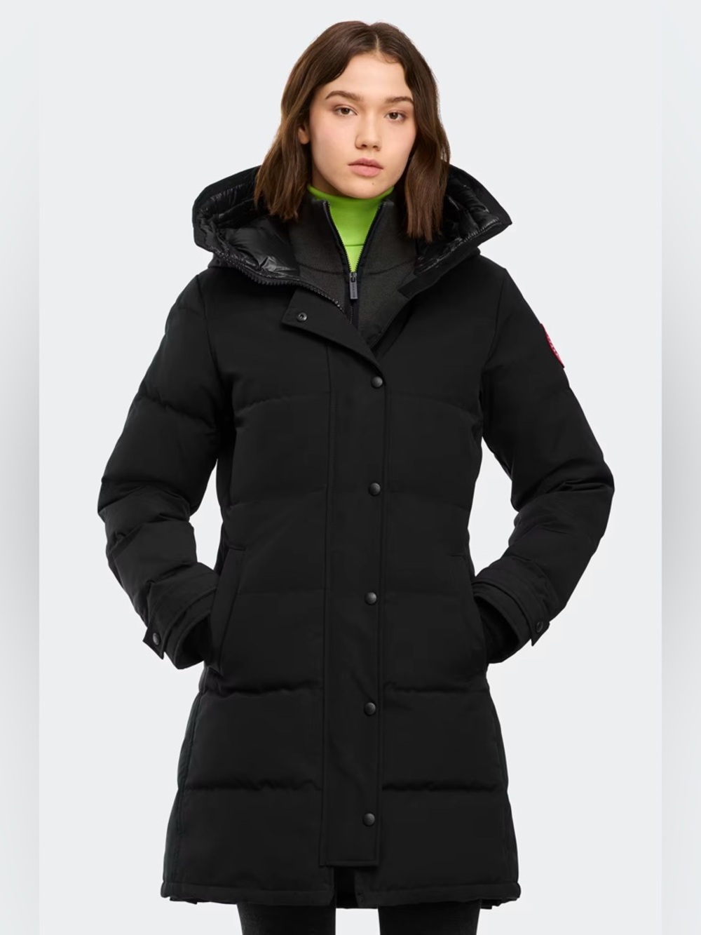 Canada Goose Women's Black Long Quilted Puffer Coat with Hood